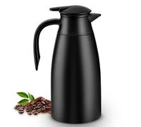 Nymblis 2L Thermal Coffee Carafe, Double-Walled Vacuum Insulated Thermal Jug with Press Button Top, Stainless Steel Coffee Pot with Brush for Hot &Cold Drinks, Tea, Milk (Black)
