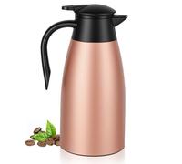 Nymblis 2L Thermal Coffee Carafe, Double-Walled Vacuum Insulated Thermal Jug with Press Button Top, Stainless Steel Coffee Pot with Brush for Hot & Cold Water, Beverage, Tea, Milk (Pink)