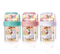 Nymblis 3 Pcs Overnight Oats Container, Yogurt Pots with Lid and Spoon, Reusable Breakfast Pots, 2-Tier Cereal Cup On The Go for Salads Fruit Yogurt Oatmeal (310ml+560ml)