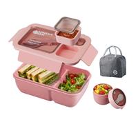 Nymblis Bento Lunch Box Adults, Bento Box Set with Cutlery, Lunch Bag, Oats Container, Leakproof Food Storage Container with Compartments, Lunchbox for Kids, School, Office, Picnic(Pink)
