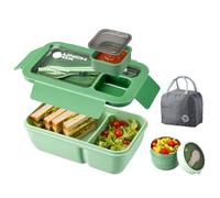 Nymblis Bento Lunch Box Adults, Leakproof Bento Box Set with Insulated Bag, Cutlery, Soup Cup, 850ML Lunch Box with Compartment for Office, School, Picnic, Travel (Green)