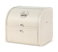 Nymblis Bread Bin, Large Bread Bins for Kitchen, Double Corner Bread Box with Roll Top Lid, 2 Tier Metal Bread Storage Containers, Cream White (35 x 25 x 33 cm)