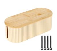 Nymblis Cable Management Box, Cable Tidy Box with Cable Ties, Beige | with Bamboo Lid, Large Cord Storage Organiser, for Hiding Power Strips, Extension Leads, for Office, Home, Desktop
