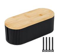 Nymblis Cable Management Box, Cable Tidy Box with Cable Ties, Cable Organised Box with Bamboo Lid, for Hiding Power Strips, Extension Lead, and Cable Storage (Black)