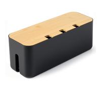 Nymblis Cable Tidy Box, Cable Management Box for Wire Storage, Large Cable Organiser Box with Bamboo Lid, for Hiding Extension Power Strips and Cords from TV, Computers (Black)