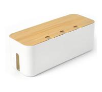 Nymblis Cable Tidy Box, Cables Management Box for Wire Storage, Large Cable Organiser Box with Bamboo Lid, for Hiding Extension Power Strips and Cords from TV, Computers (White)