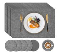 Nymblis Leather Square Placemats Set of 6, Washable & Non-Slip Table Mats and Coasters, Dual-Sided PU Place Mats for Table, Wipeable and Waterproof