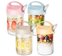 Nymblis Overnight Oats Jars, 4 Pack Overnight Oats Containers with Lid and Spoon, Glass Airtight Breakfast Jar Yogurt Pot for Cereal, Salad, Fruit, Pudding
