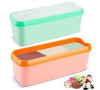 Nymblis Rectangular Ice Cream Tubs, 1.5L Ice Cream Container with Lid, Reusable Freezer Food Storage Containers for Homemade Gelato, Sorbet, Frozen Yoghurt(2 Pack, Orange & Mint Green)