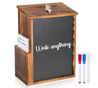 Nymblis Suggestion Box, Lockable Donation Boxes for Charity, Wall Mounted Wooden Collection Box with Blackboard, Slot,Pens, and 50 Cards, for Ballot Comment Feedback Suggestion