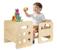 Nymblis Table and Chairs Set for Toddler, Table and Height Adjustable Chair Sets for Kids, Montessori-style Weaning Table for Baby, Wood Furniture for Play/Dining/Drawing, Ideal for 1-3 Years Old