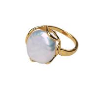NYMFEA yaoqijie Natural Freshwater Baroque Pearl Ring Retro Style 14K Notes Gold Retro Style Irregular Shaped Button Ring lasting
