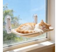 Nymock Foldable Cat Hammock, Nymock Cat Hammock, 20/24in Cats Window Bed for Indoor Cats, No-Drill Installation with Suction Cup (Mesh beige,S:17in/30 * 45cm)