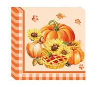 Nymora 20 Pack Tartan-Bordered Pumpkin Napkins - Premium 2-Ply Recycled Serviettes | 33x33cm Folded Autumn & Halloween Dinner (UK Home-Compostable)