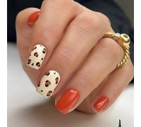 Nymora 24pcs Short False Nails Removable Fake Nails Acrylic Full Cover Nails Women Girls Nail Art Accessories Fruit Jelly Orange Leopard Design