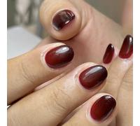 Nymora 24pcs Wine Red Press on Nails - Short Almond - Jelly Glue Wear Kit - Gradient Black Red Fake Nails - Full Cover French Tip Nail for Women and Girls Nail Art