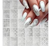Nymora 30 Sheet Silver lace Nail Stickers for Flower Nail Art 3D Self-Adhesive Nail Decals Silver Hollow Retro Floral Vine Nail Art Stickers Design lace Flower Nail Supplies