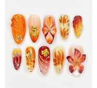 Nymora 30PCS Autumn Maple Leaf 3D Almond Press On Nails - Jelly Gel Manicure Kit, Easy DIY False Nails with Maple Leaf Design for Fall, Women Girls Harvest Festival Nail Press on.