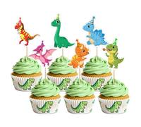 Nymora 36PCS Cartoon Dinosaur Cupcake Toppers Cute Dino Cake Picks with 6 Adorable Designs Dinosaur Birthday Party Decorations for Kids Baby Shower Dessert Table Supplies
