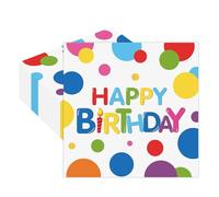 Nymora 40 Pack Happy Birthday Napkins, Disposable Multicolor Polka Dot Paper Birthday Serviettes with Gold Accents for Birthday Party Celebrations Table Decor