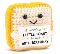 Nymora 60th Birthday Gifts for Women Men, Handmade Crocheted 60th Milestone Toast Ornament, Cute Anthropomorphic Themed Home & Party Decor Keepsake with Matching 60th Birthday Message Card