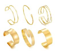 Nymora 6PCS Gold Arm Cuff Bracelet Set Gold Bangle Adjustable Upper Arm Cuff Bangle Boho Chunky Stackable Bracelets Dainty Adjustable Wide Bracelets for Women
