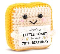 Nymora 70th Birthday Gifts for Women Men, Hand-Crocheted Novelty Toast Plush Decorative Ornament with 70th Birthday Greeting Card, Cute Unique Milestone Keepsake for Family, Friends