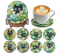 Nymora 8 Pcs Cat Diamond Art Coasters Kit with Holder, Black Cat Diamond Painting Coasters Complete DIY Craft Kit for Adults, Teens, Beginners - Relaxing Gift Idea
