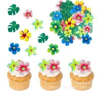 Nymora 83 PCS Tropical Palm Leaves and Hawaii Flowers Cupcake Toppers Flowers Cupcake Picks Hawaii Theme Cake Decorations for Jungle Theme Birthday Party Wedding Cake Decoration Supplies