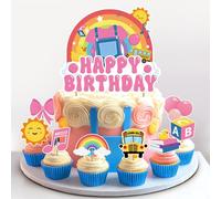 Nymora 9PCS Girls Happy Birthday Cupcake&Cake Topper Picks-Cartoon Teacher Party Decorations with Rainbow ABC Bus for Pink Themed Party and Birthday Baby Shower Party Supplies