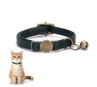 Nymora Breakaway Cat Collar with Bell, Quick Release Leather Collar for Cats & Small Dogs, Dark Green Adjustable Pet Collar (15-30cm)