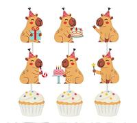 Nymora Capybara Cake Topper and Decorations Set, 6Pcs Animal Cake Toppers for Capybara Birthday Party Supplies, Summer Chill Style Birthday Decor for Ages 1-10