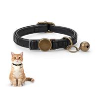 Nymora Cat Collar with Bell Holder - Personalized Leather Collar Tag, Adjustable Breakaway Safety Collar for Cats, Kittens & Small Dogs, Black
