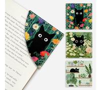 Nymora Cute Black Cat Floral Corner Bookmarks, Funny Leather Book Accessories for Book Lovers, 3 Pcs Reading Book Page Markers for Women Men Student Teacher Girls Boys Retirement Birthday Gifts