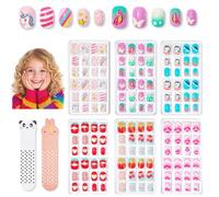 Nymora Kids Stick on Nails - 144 Pcs Press on Nails for Girls with 6 Designs (Unicorn, Butterfly) & Nail Files - Self-Adhesive Nail Stickers Kids DIY Manicure