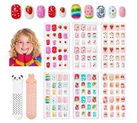 Nymora Press on Nails 144Pcs, Stick on Nails for Fashion Lovers , No Fade Quick Stick Cute Rainbow Unicorn Fruit Design Artificial Nail Tips Kit with 2 Nail Files