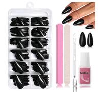 Nymora Press on Nails, 240 Pieces, False Nails for Sticking, Soft Gel Tips, ABS Material, Includes Nail Glue 8 ml, Nail File, Cuticle Pusher, Storage Box (Black - Almond)
