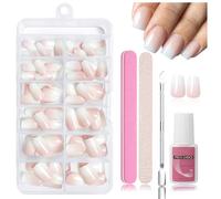 Nymora Press on Nails, 240 Pieces, Glue On False Nails, Soft Gel Tips, ABS Material, Includes Nail Glue 8ml, Nail File, Cuticle Pusher, Storage Box (Pink Gradient - Square)