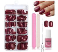 Nymora Press on Nails, 240 Pieces, Glue On False Nails, Soft Gel Tips, ABS Material, Includes Nail Glue 8ml, Nail File, Cuticle Pusher, Storage Box (Dark Red - Square)