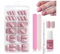 Nymora Press on Nails, 240 Pieces Glue On False Nails, Soft Gel Tips, ABS Material, Includes Nail Glue 8ml, Nail File, Cuticle Pusher, Storage Box (Pink - Square)