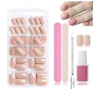 Nymora Press on Nails, 240 Pieces, Glue On False Nails, Soft Gel Tips, ABS Material, Includes Nail Glue 8ml, Nail File, Cuticle Pusher, Storage Box (Light Pink - Square)