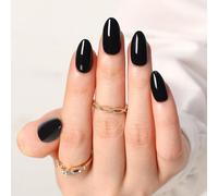 Nymora Press On Nails: 30-Pack Black Acrylic Nails, Medium Length Almond & Stiletto Shapes with Glue & File