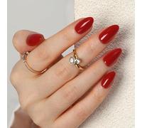 Nymora Press on Nails, 30Pcs Burgundy Ombre Acrylic Fake Nails Medium Almond Shape, Glossy French Tip False Nails with Glue & File Reusable for Women