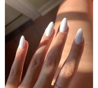 Nymora Press on Nails - 30Pcs Short Square White Acrylic False Nails with Glossy Finish, Includes Nail Glue & File for Women