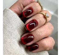 Nymora Press on Nails Cat Eye - 24PCS Burgundy Cat-Eye Nail Tips, Shimmer Wine Red False Nails with Glossy Full Cover, DIY Removable Nail Art Gifts for Women Girls