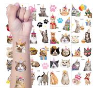 Nymora Temporary Cat Tattoo Stickers - 10 Sheets Kawaii Cat Transfer Tattoos for Kids - Waterproof Fake Children Tattoo Stickers for Cat Theme Birthday Party Bags Fillers Gifts