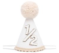 Nymora White Half Birthday Cone Hat - Cute 6-Month Photo Prop with Elastic Band, Photo Props, Half Birthday Party Decorations for Boys Girls