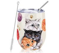 NymphFable 12oz Cat Cup Travel Mug Insulated Wine Tumbler with Straw and Lid Coffee Mug Gifts for Women Double Wall