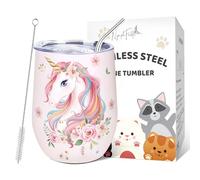 NymphFable 12oz Unicorn Insulated Tumbler with Lid and Straw Stainless Steel Wine Tumbler, Stemless Wine Glass Coffee Mug