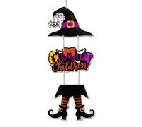 NymphFable 3pcs Halloween Witch Door Decor, Spooky Halloween Wooden Witch Front Door Hanging Sign Creepy Porch Entryway Decoration 21.6x7.5 in